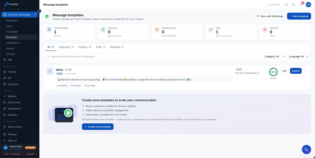 Your templates and their approval status