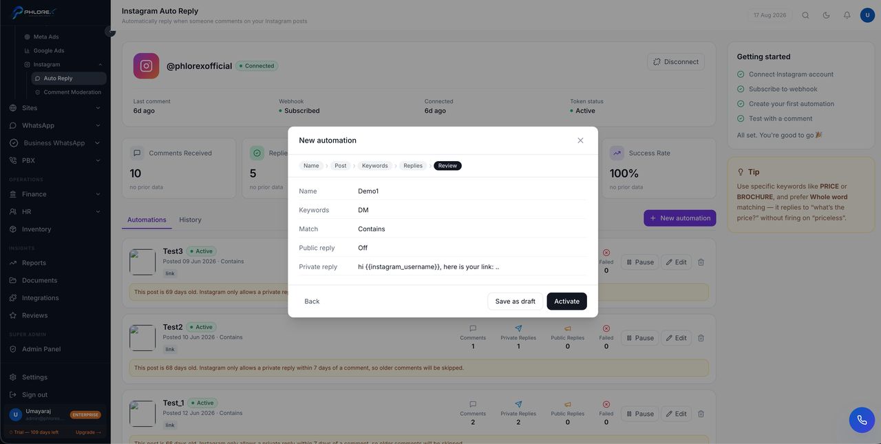 Step 5 — review, then Save as draft or Activate