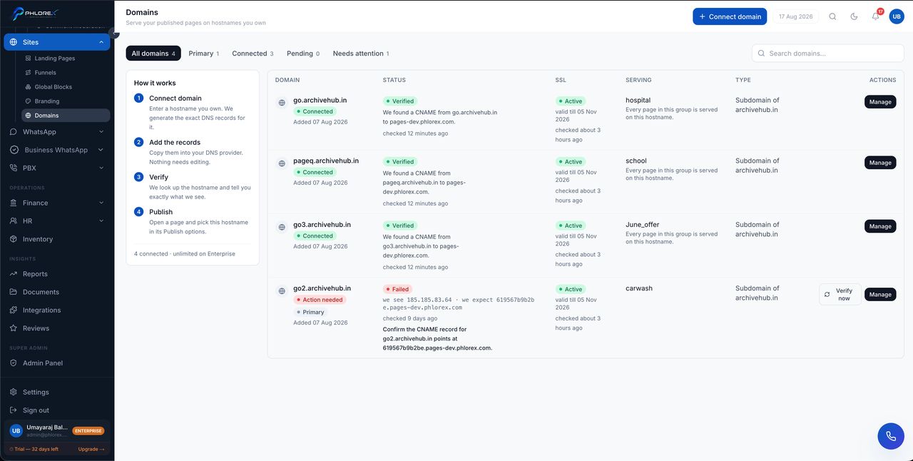 Your domains and their verification status