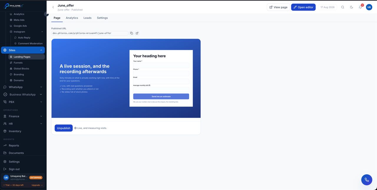 A page opened, with everything about it in one place