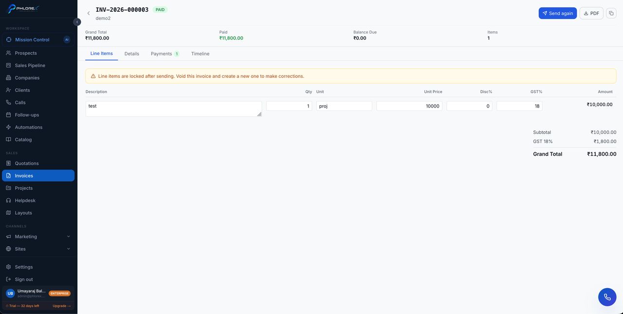 Line items — exactly what is being billed