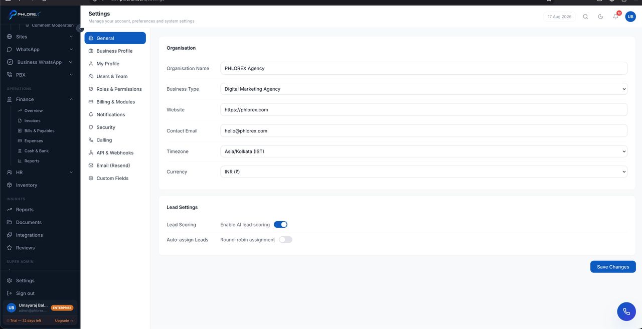 General settings