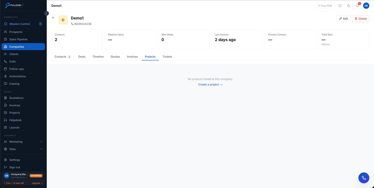 Projects — empty until delivery work is linked